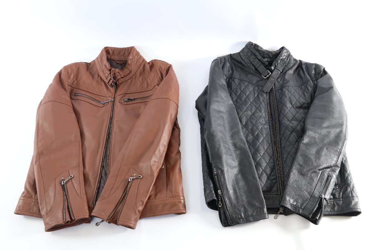 【2点】MALE＆Co. メールアンドコー レザージャケット アウター 羊革 豚革 サイズ L メンズ ブラック系 ブラウン系 ファッション 6444-KF