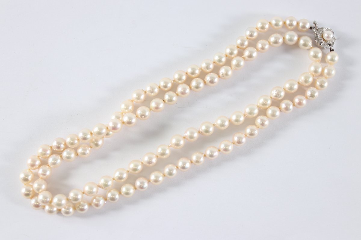 本真珠 パール 留め具 シルバー 約8.1-8.3mm珠 ネックレス ロング レディース アクセサリー 装飾小物 ファッション 6331-NT