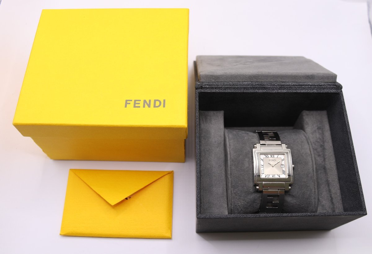 FENDI フェンディ orologi オロロジ Quadro クアドロ 6000G クォーツ 腕時計 シルバーカラー 箱付き ターボテスター反応〇 6322-IN