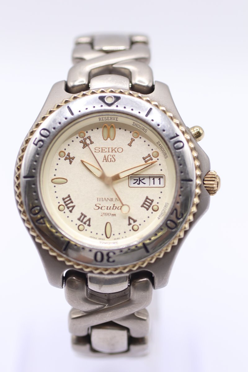 【不動品】SEIKO セイコー AGS SCUBA 200M スキューバ ダイバーズウォッチ デイデイト クォーツ 腕時計 シルバーカラー メンズ 6311-IN