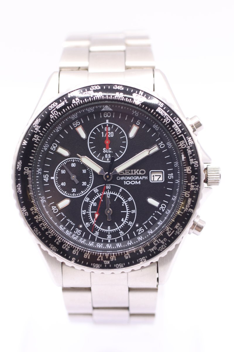 SEIKO セイコー パイロット クロノグラフ SND253 クォーツ デイト 腕時計 シルバーカラー メンズ ターボテスター反応〇 6305-IN