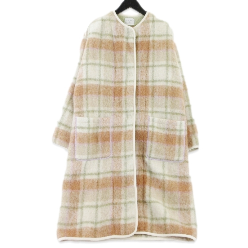 未使用 forte_forte フォルテフォルテ MAIN チェックコート 8608 my coat ロングコート ベージュ チェック モヘア miele F 99001478