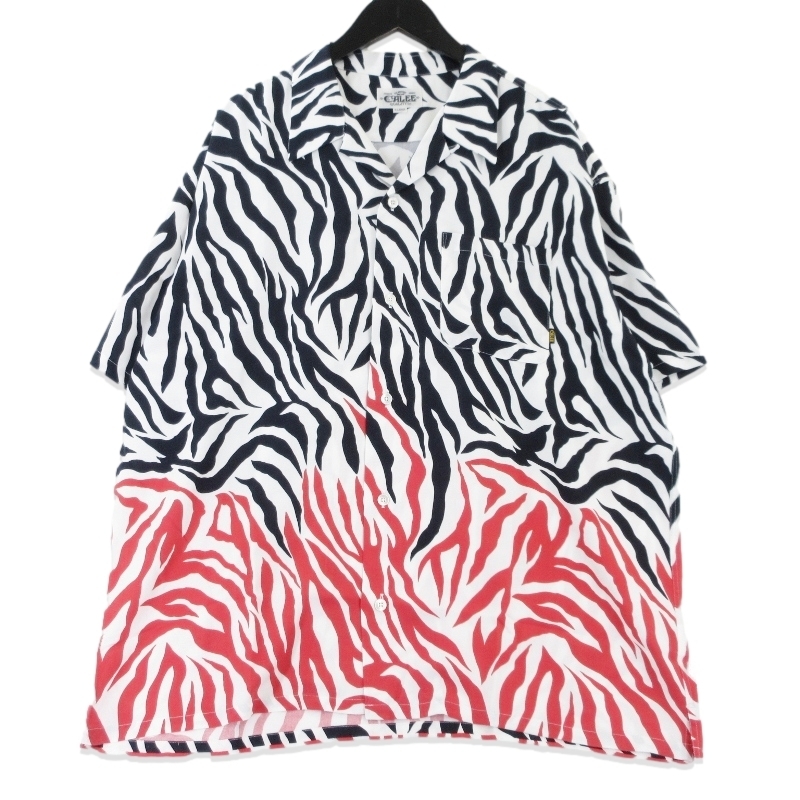 美品 CALEE キャリー ZEBRA FLAME PATTERN S/S SH CL-26SS043 26SS オープンカラー 半袖シャツ ホワイト ブラック 白黒 XL 99001485