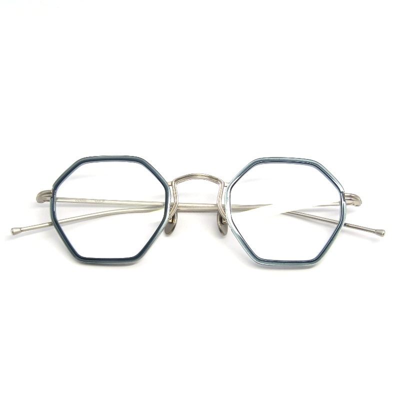 未使用 Mr.Gentleman EYEWEAR ミスタージェントルマン メガネフレーム BERNIE 日本製 バーニー オクタゴン P Silver/Blue 61006180