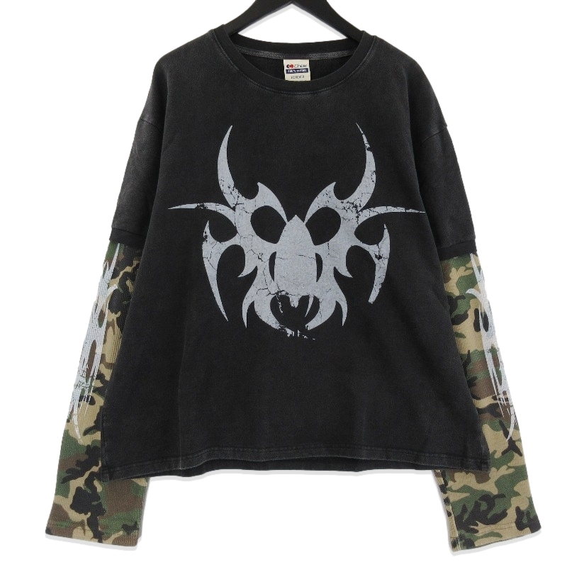 未使用 Chew Forever チューフォーエバー 長袖Tシャツ LS03 レイヤード プリント ヴィンテージブラック チェーンソー M 71016464