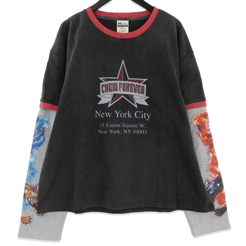 未使用 Chew Forever チューフォーエバー 長袖Tシャツ RSL01 トミー レイヤード リンガー ヴィンテージブラック グレー L 71016469
