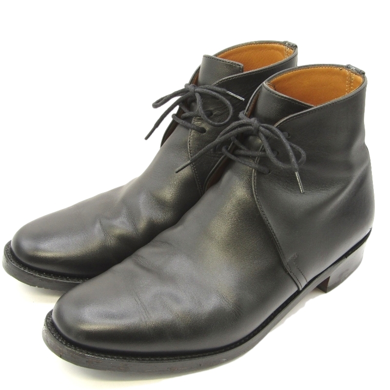 美品 SANDERS サンダース UK7.5 ジョージブーツ 2986B George Boots 3アイレット ソールラバー加工 黒 牛革 ブラック カーフ 35005818