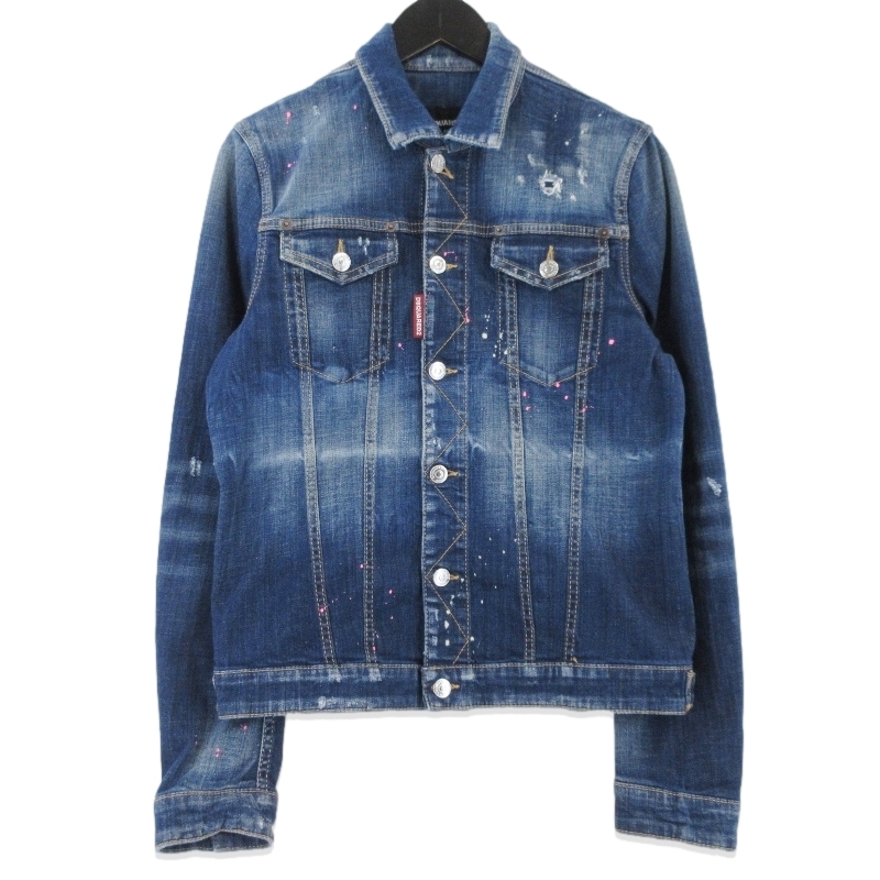DSQUARED2 ディースクエアード デニムジャケット S74AM0883 S30342 CLASSIC JEAN JACKET Gジャン ペイント加工 インディゴ 46 99001597