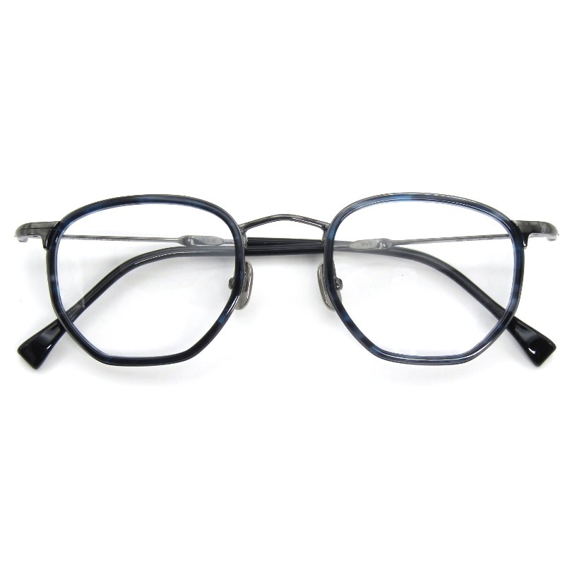 美品 金子眼鏡 × ISSEY MIYAKE EYES カネコガンキョウ イッセイミヤケ メガネフレーム HEXAGON IV 日本製 NVS ネイビーササ 54001338