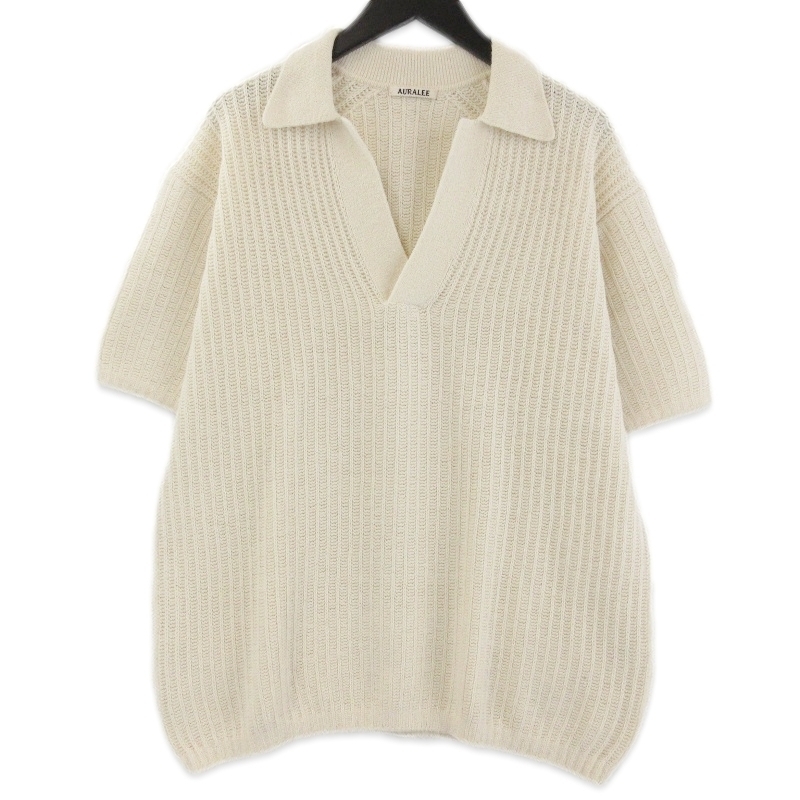AURALEE オーラリー BRUSHED COTTON WOOL RIB KNIT SKIPPER POLO A23SP02HA 23SS スキッパー ニットポロ 半袖 日本製 ECRU 5 71016586