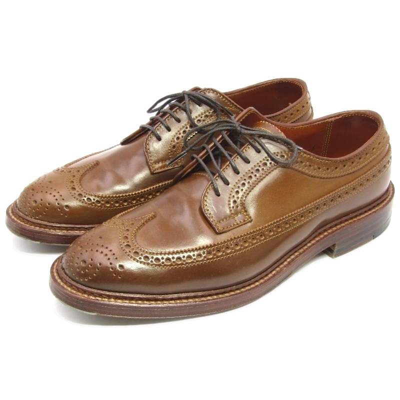 美品 Alden オールデン US7D 25cm ロングウィングチップ 97891 バリーラスト 外羽根 レザーソール ウイスキー シェルコードバン 35005853
