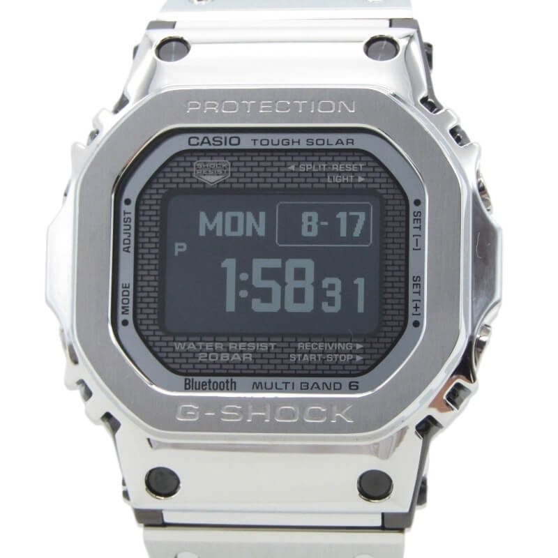 美品 CASIO G-SHOCK Gショック GMW-BZ5000D-1JF フルメタル 電波ソーラー FULL METAL スクエア Bluetooth 日本製 SS シルバー 28013277