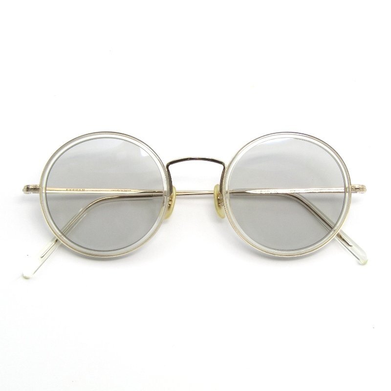 ￥1～ 美品 EYEVAN アイヴァン サングラス E-0512 46 日本製 ラウンド ワッパ インナーセルリム CAPSULE ECR/G エクリュ/ゴールド 65009054