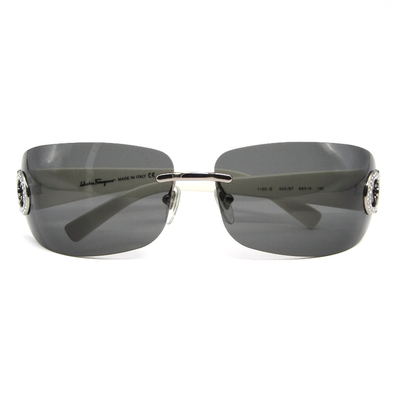 美品 Salvatore Ferragamo サルヴァトーレ フェラガモ サングラス 1105-B イタリア製 スクエア 503/87 シルバー/ホワイト 61006398