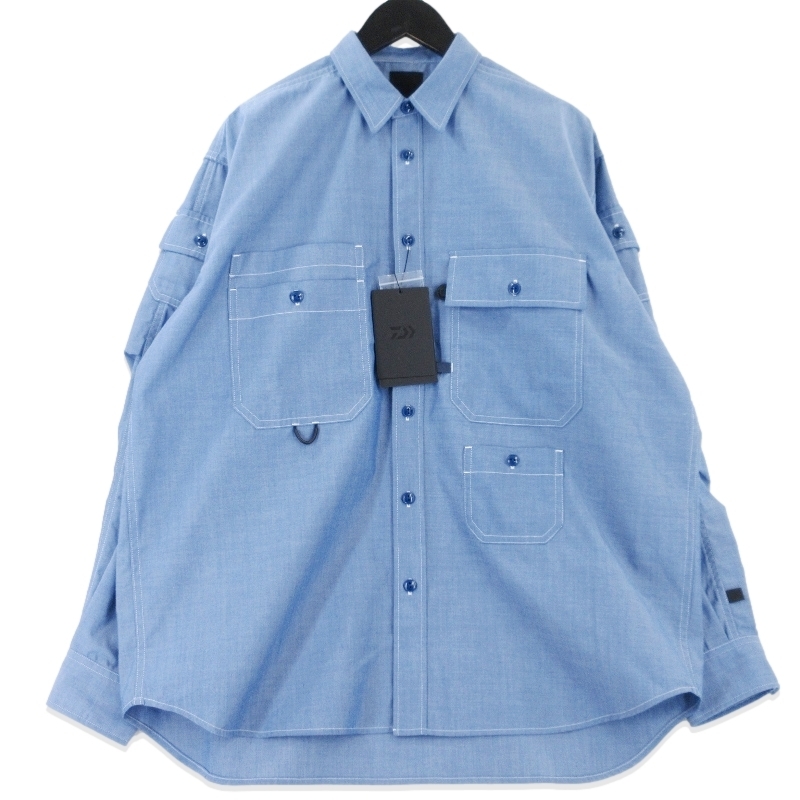 未使用 DAIWA PIER39 ダイワピア39 TECH MULTI POCKET CHAMBRAY SHIRT L/S BE-84026 ブルー M 99001731