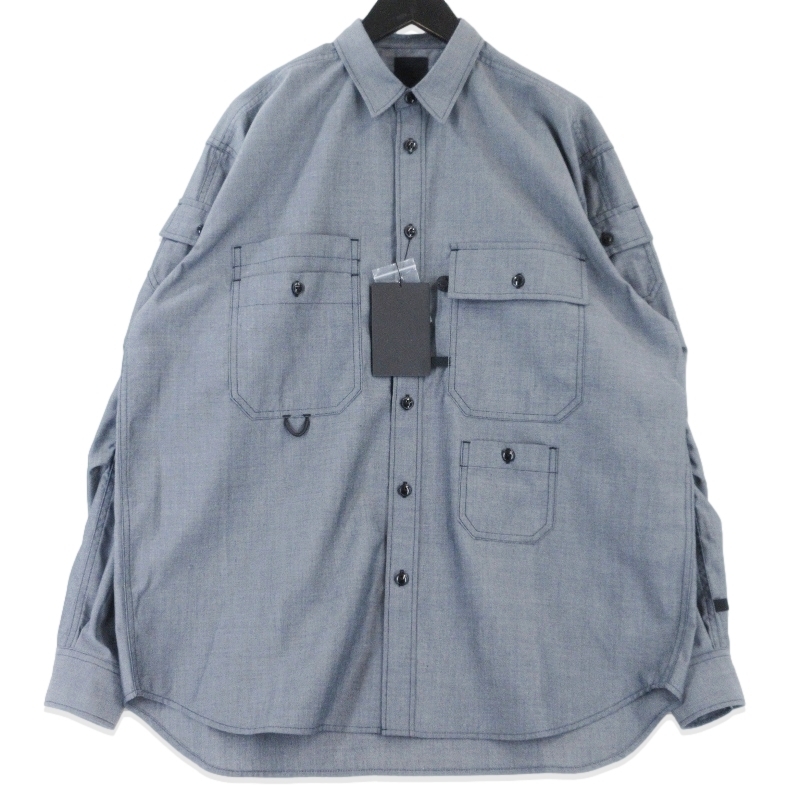 未使用 DAIWA PIER39 ダイワピア39 TECH MULTI POCKET CHAMBRAY SHIRT L/S BE-84026 ブラック 黒 M 99001729