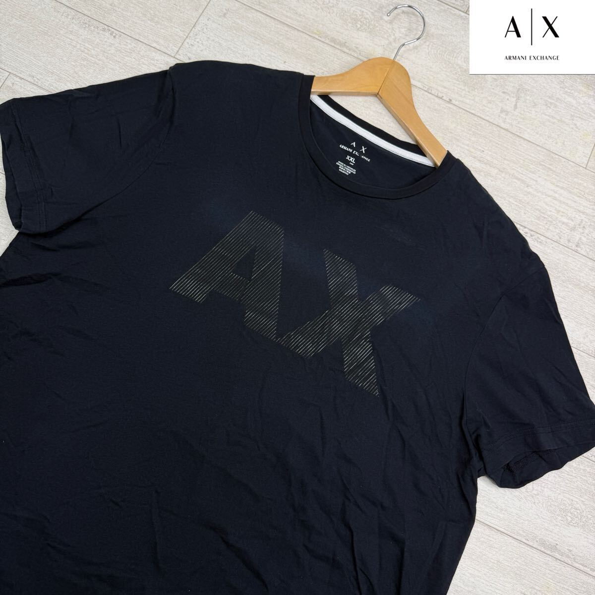 1円〜【未使用級】ARMANI EXCHANGE アルマーニエクスチェンジ ビッグロゴ 半袖Tシャツ ブラック サイズXXL トップス　カジュアル　メンズ