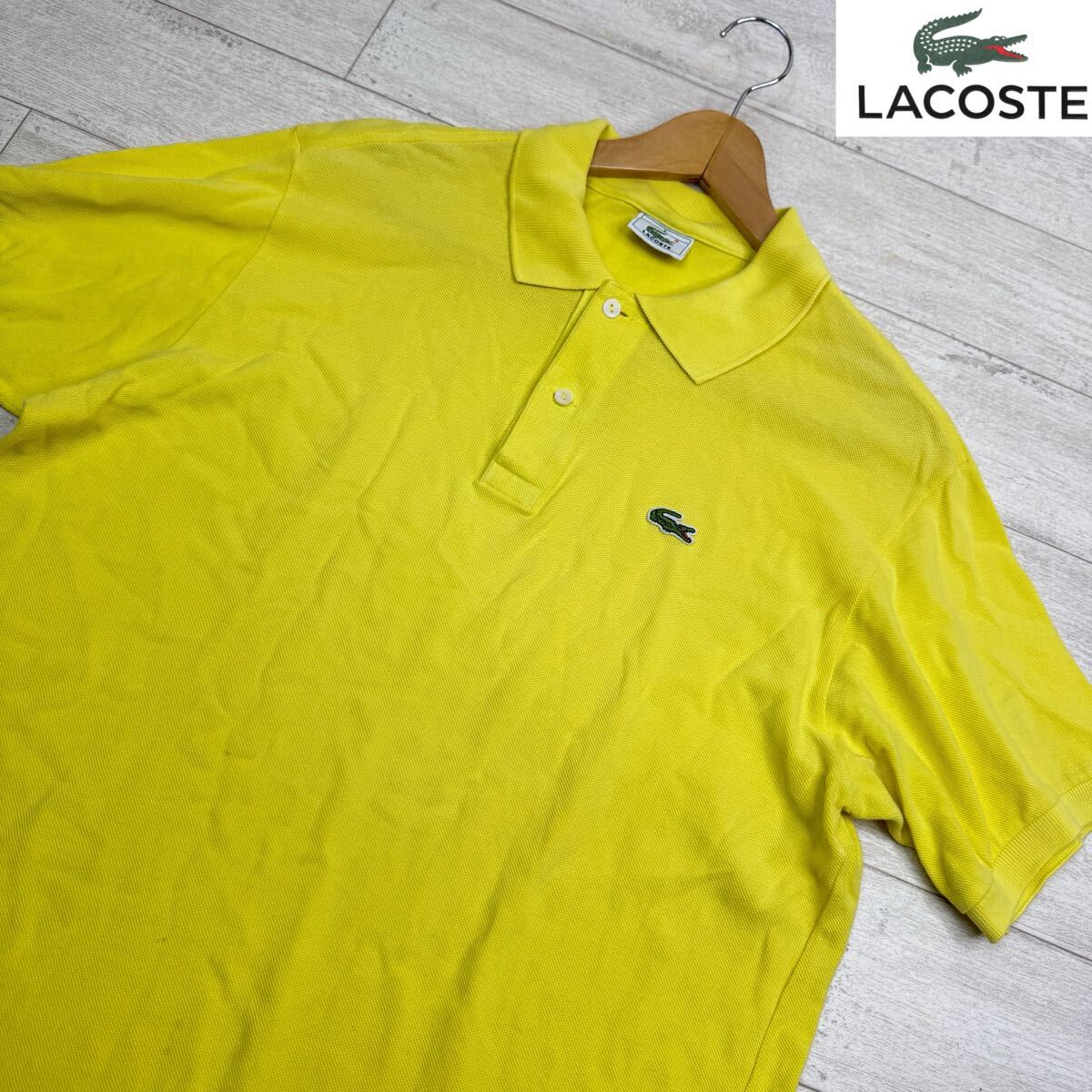 1円〜美品　LACOSTE ラコステ 半袖ポロシャツ イエロー 鹿の子 ワニロゴ　トップス　カジュアル　サイズ5 黄色　メンズ　大きめ
