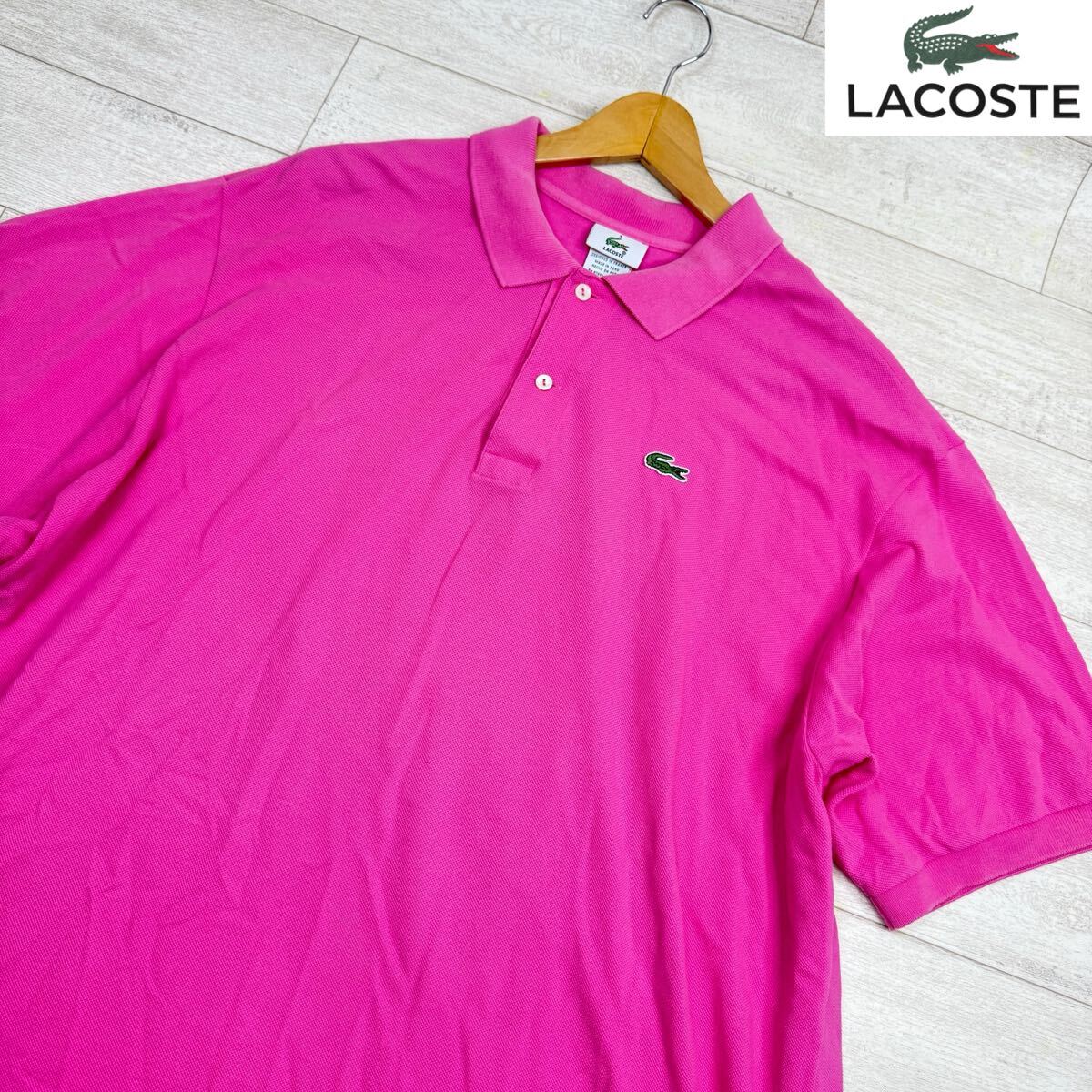 1円〜LACOSTE ラコステ 半袖ポロシャツ ピンク 鹿の子 刺繍ロゴ トップス　カジュアル　サイズ9 大きめ　メンズ　BIGサイズ