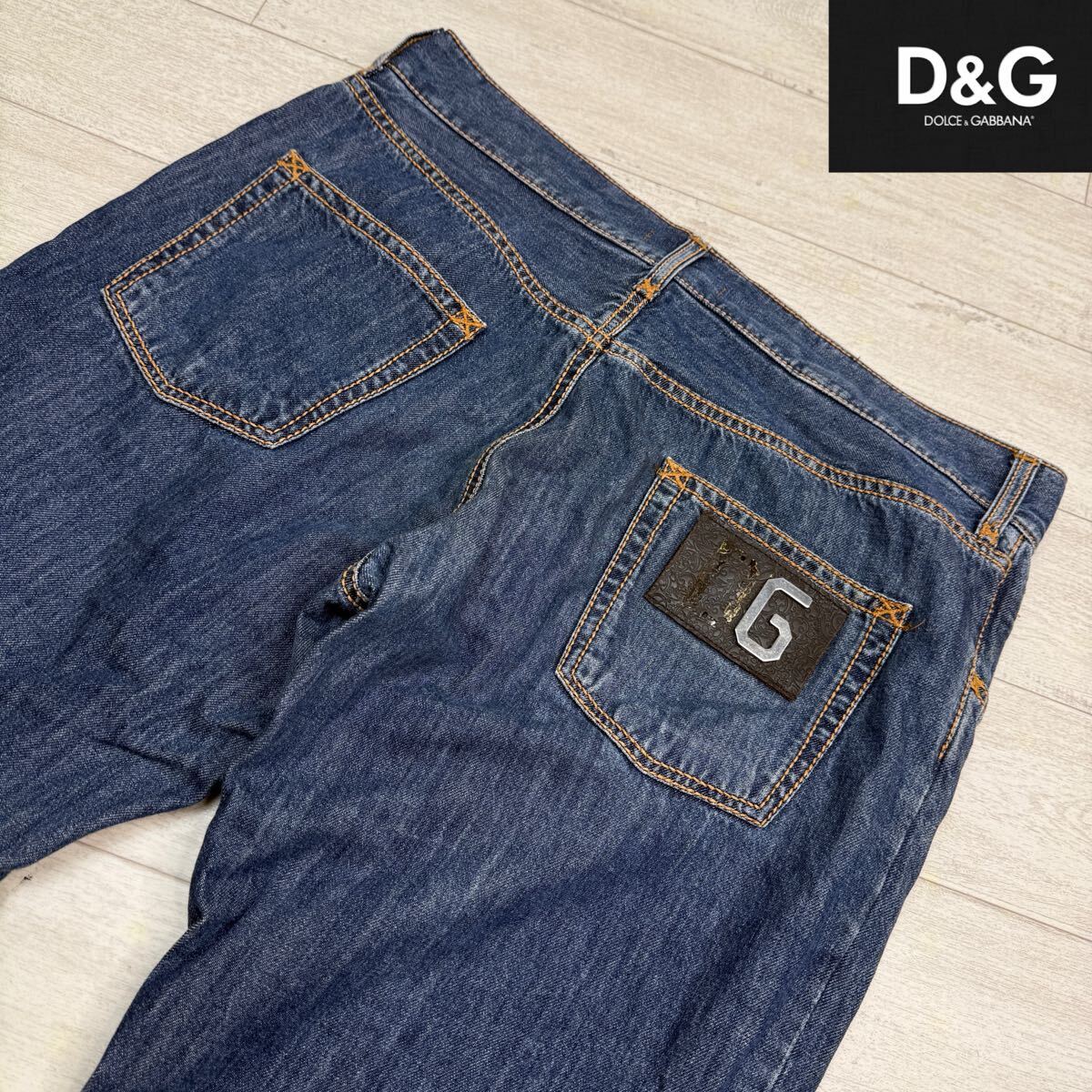 1円〜【未使用級】DOLCE&GABBANA ドルチェ&ガッバーナ デニムパンツ ロゴプレート レザーパッチ ジーンズ D G 長ズボンボトムス　サイズ52
