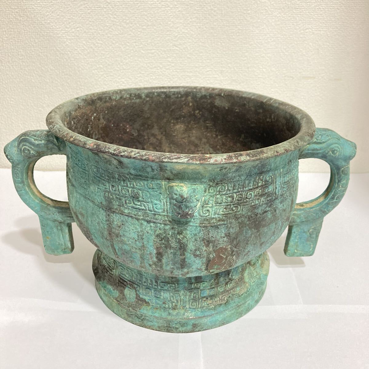 TA★中古 保管品 青銅器 古代 中国 礼器 骨董品 古美術 アンティーク 置物 龍耳