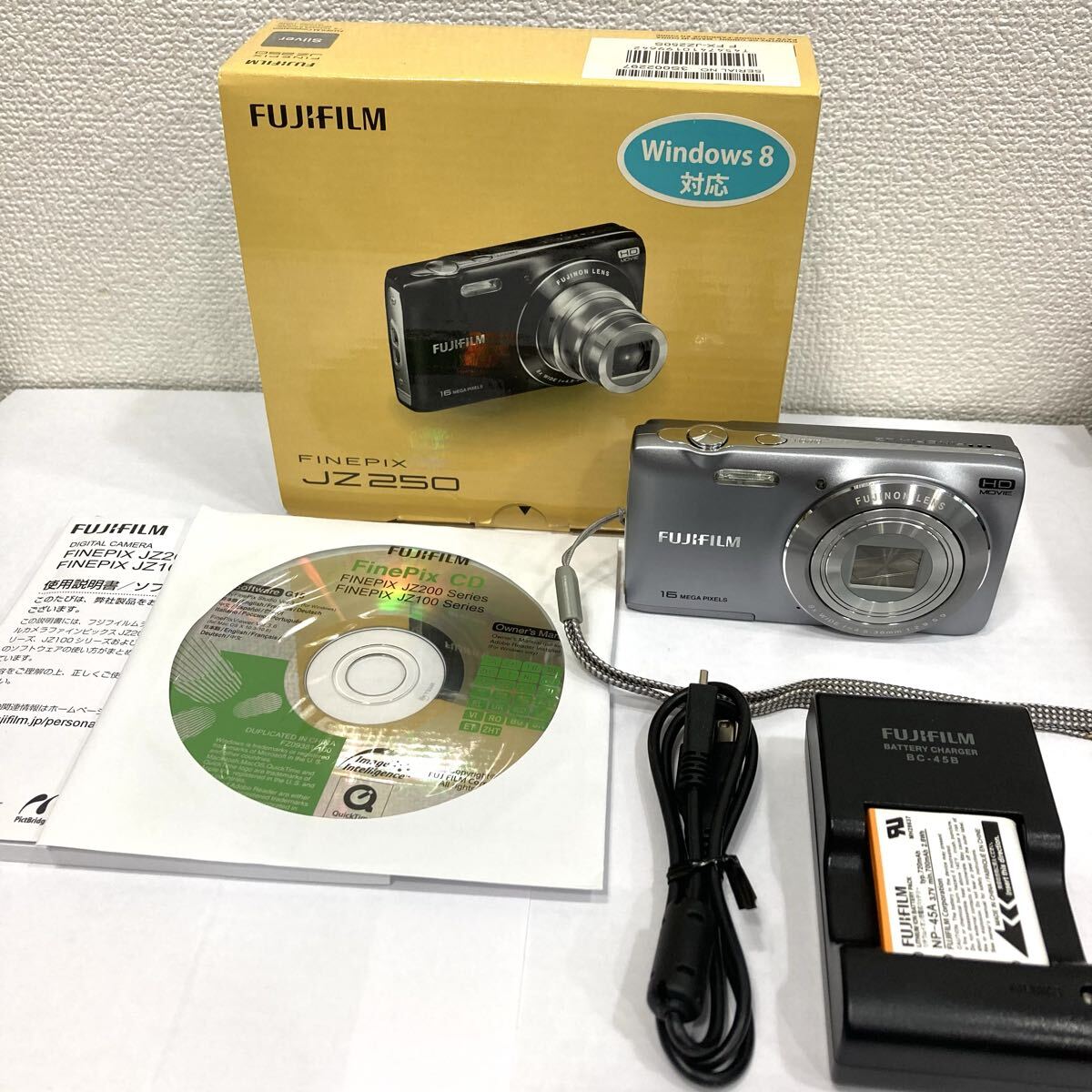 TA★1円～中古品 FUJIFILM フジフィルム FINEPIX JZ250 シルバーカラー デジタルカメラ デジカメ コンデジ 箱付き 簡易動作確認済み 現状品
