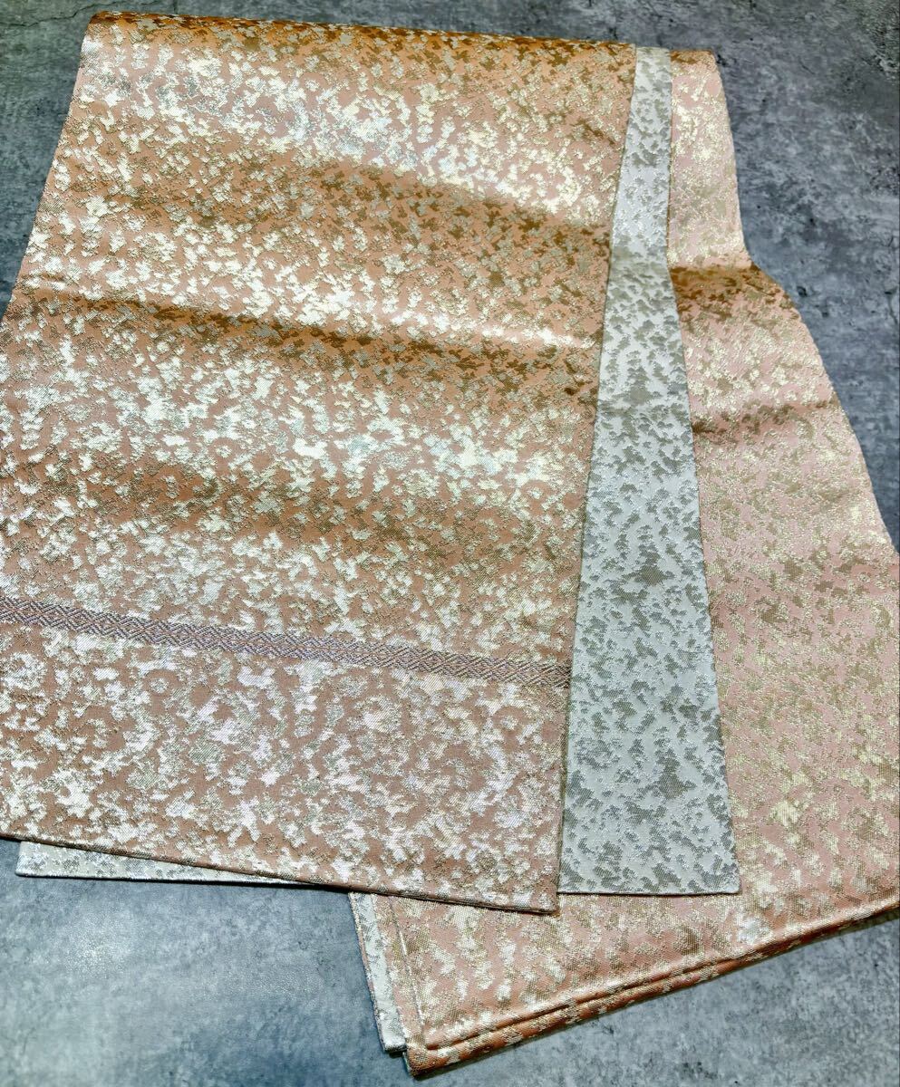 袋帯　正絹　花の雪　霞　両面　全通　ピンク　着物　和服　和装　リメイク　ハンドメイド　生地　衣装　百貨店　高級