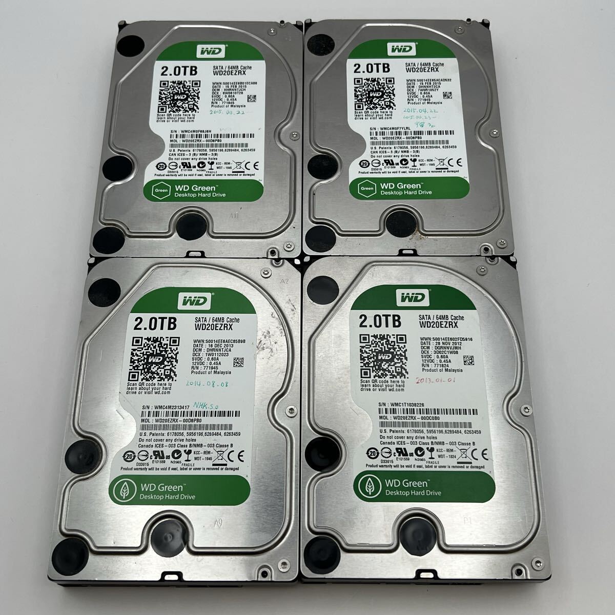 δ WD Green WD20EZRX 2TB 3.5インチ SATA HDD 4台セット ジャンク扱い 動作未確認 現状品 同梱対応可能 簡易梱包 データ未確認 