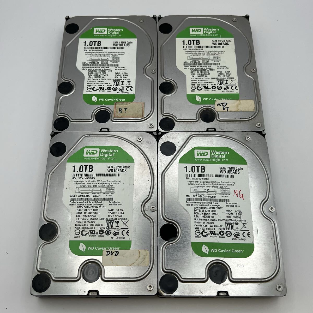δ WD Caviar Green WD10EADS 1TB 3.5インチ SATA HDD 4台セット ジャンク扱い 動作未確認 現状品 同梱対応可能 簡易梱包 データ未確認