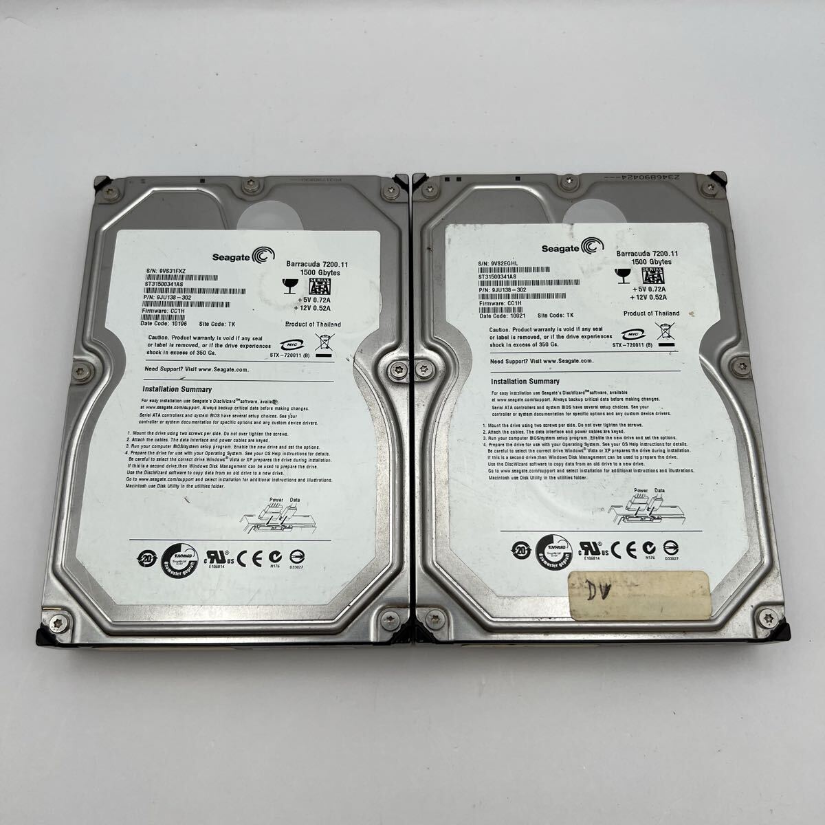 δSeagate Barracuda 7200.11 ST31500341AS 1.5TB 3.5インチ SATA HDD 2台 ジャンク扱い 動作未確認 現状品 同梱対応可能 データ未確認