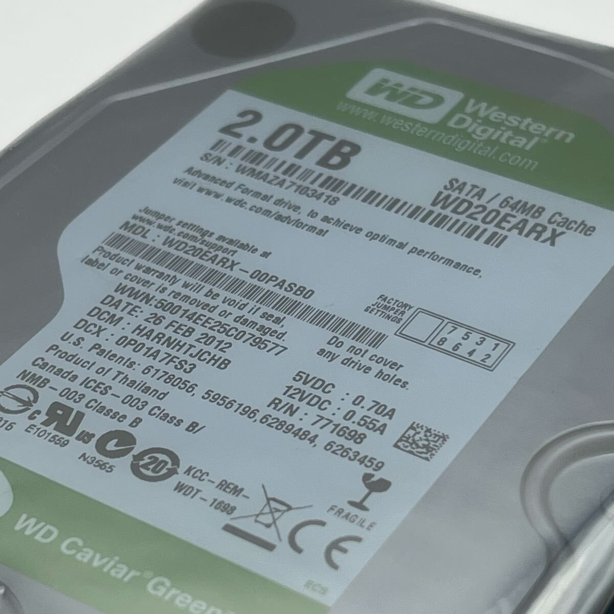 δ 未開封 Western Digital WD20EARX 2TB 3.5インチ SATA HDD WD Caviar Green 内蔵ハードディスク 同梱対応可能 【宅急便コンパクト発送】