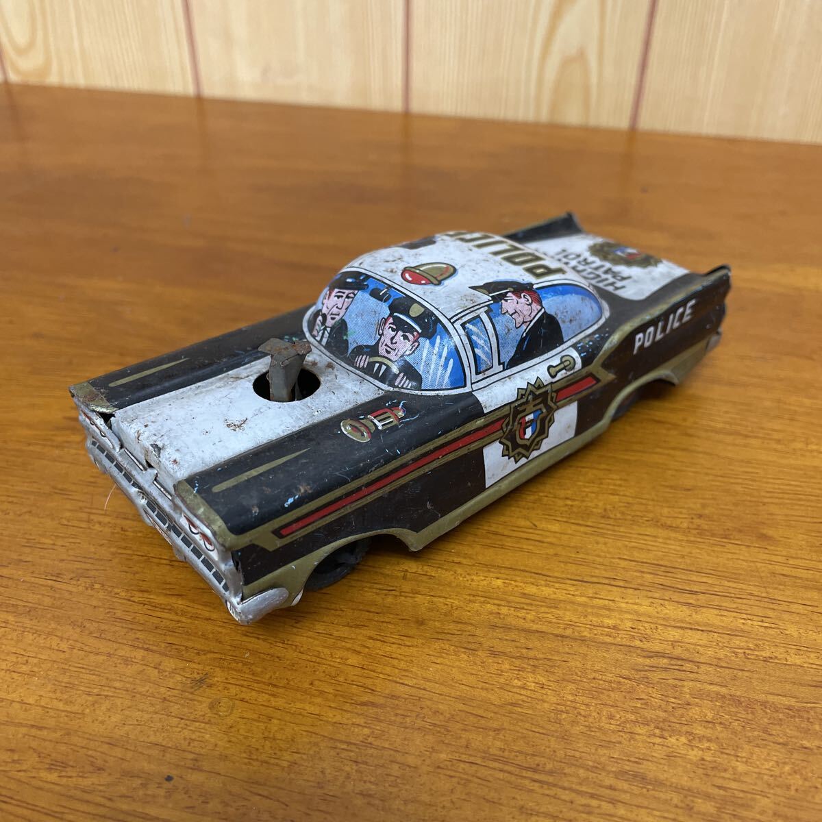 な642 アンティーク 警察車両 ハイウェイパトロール　ヴィンテージ　パトカー　当時物　 ミニカー ブリキ ブリキカー 車　POLICE