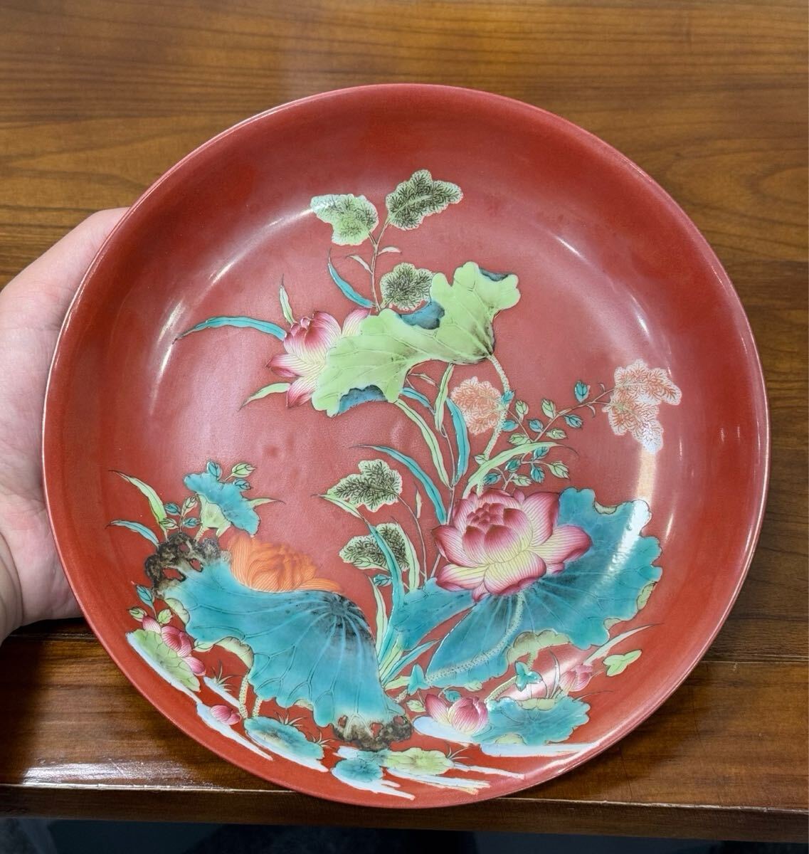 【萬古】中国古美術 清時代 粉彩 皿 時代物 古玩 骨董品 唐物 時代物 当時物 置物 w2
