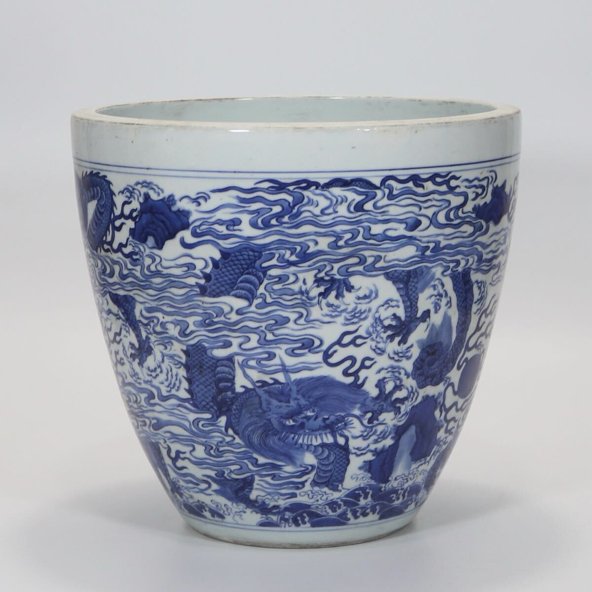 【萬古】中国古美術 明代 明朝期 青花 龍紋 案缸 古玩 骨董品 唐物 時代物 当時物 置物 15