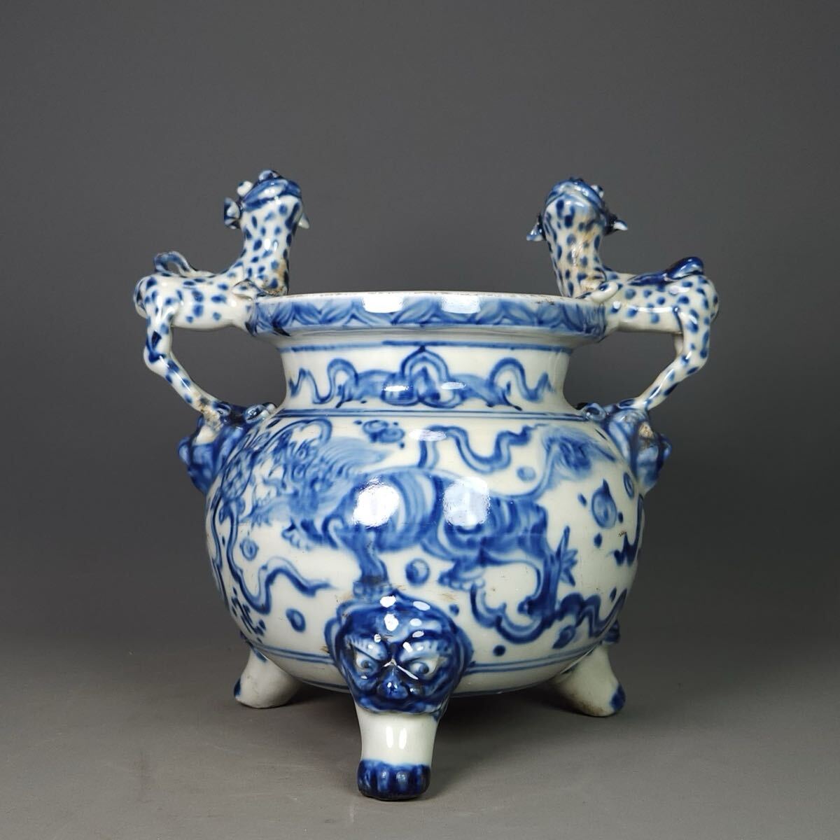 【萬古】中国古美術 明代 明朝期 青花 香炉 古玩 骨董品 唐物 時代物 当時物 置物 w01