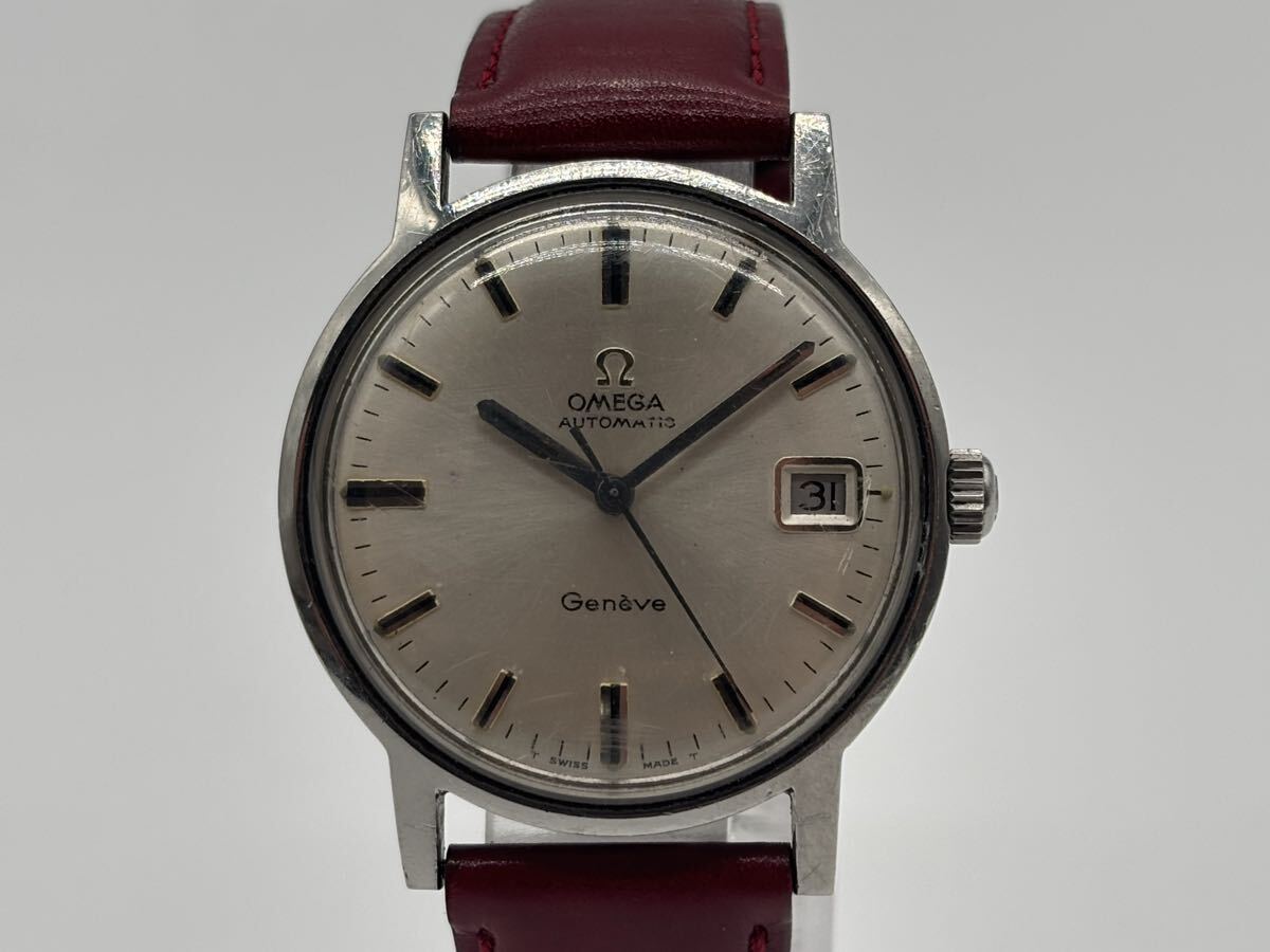G69286092613 OMEGA オメガ Geneve ジュネーブ メンズ腕時計 ウォッチ シルバー文字盤 手巻き デイト ラウンド 稼働 現状品 中古
