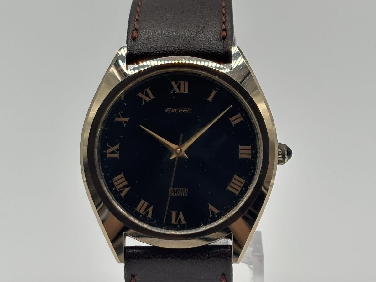 G70652042627 CITIZEN シチズン EXCEED エクシード 4-710185 K メンズ腕時計 ウォッチ 黒文字盤 クォーツ ローマン 不動 現状品 中古