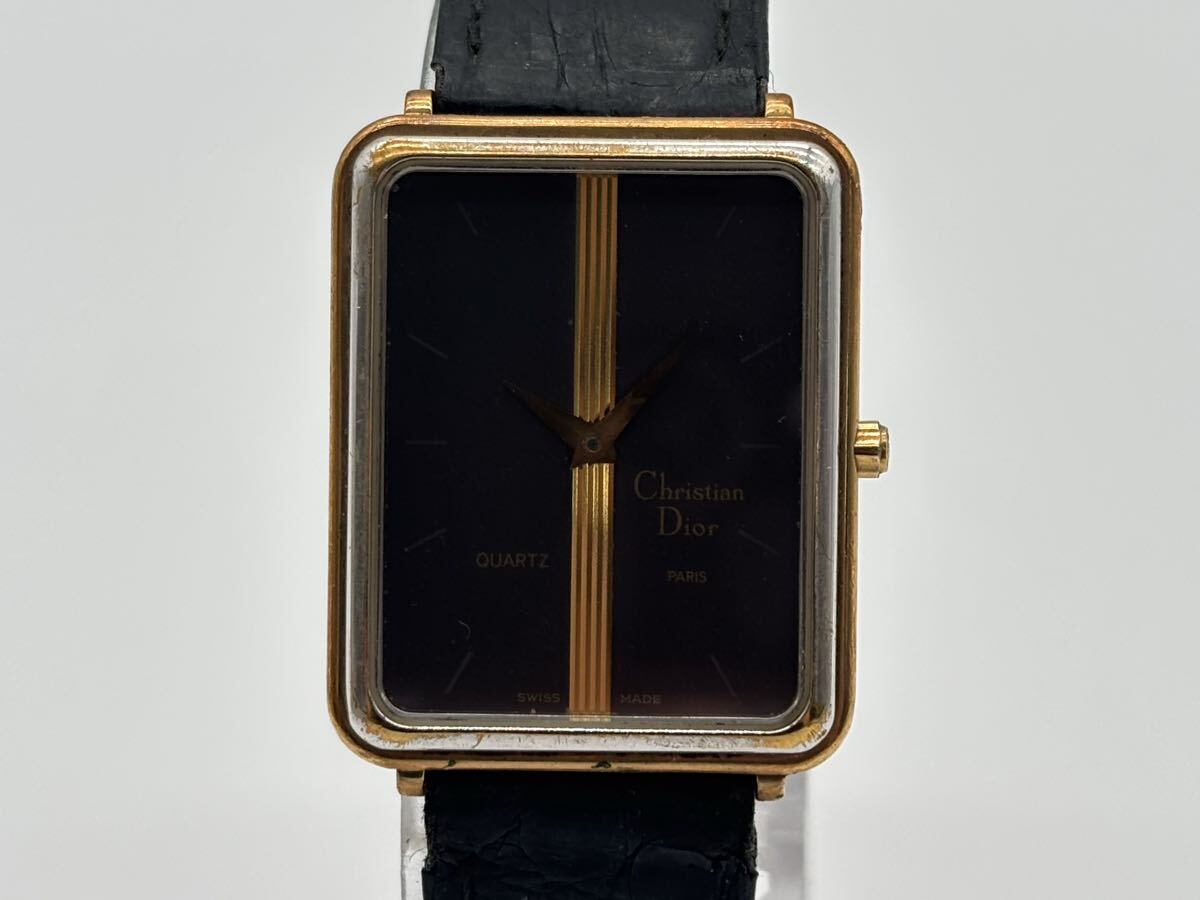 G69906092623 Christian Dior クリスチャンディオール 29 13 04 メンズ腕時計 ウォッチ 黒文字盤 クォーツ スクエア 2針 不動 現状品 中古