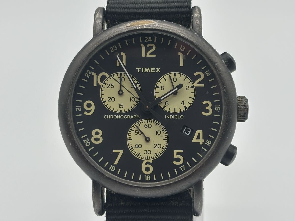 G70613172627 TIMEX タイメックス CR2016 メンズ腕時計 ウォッチ 黒文字盤 クォーツ クロノグラフ デイト 不動 現状品 中古
