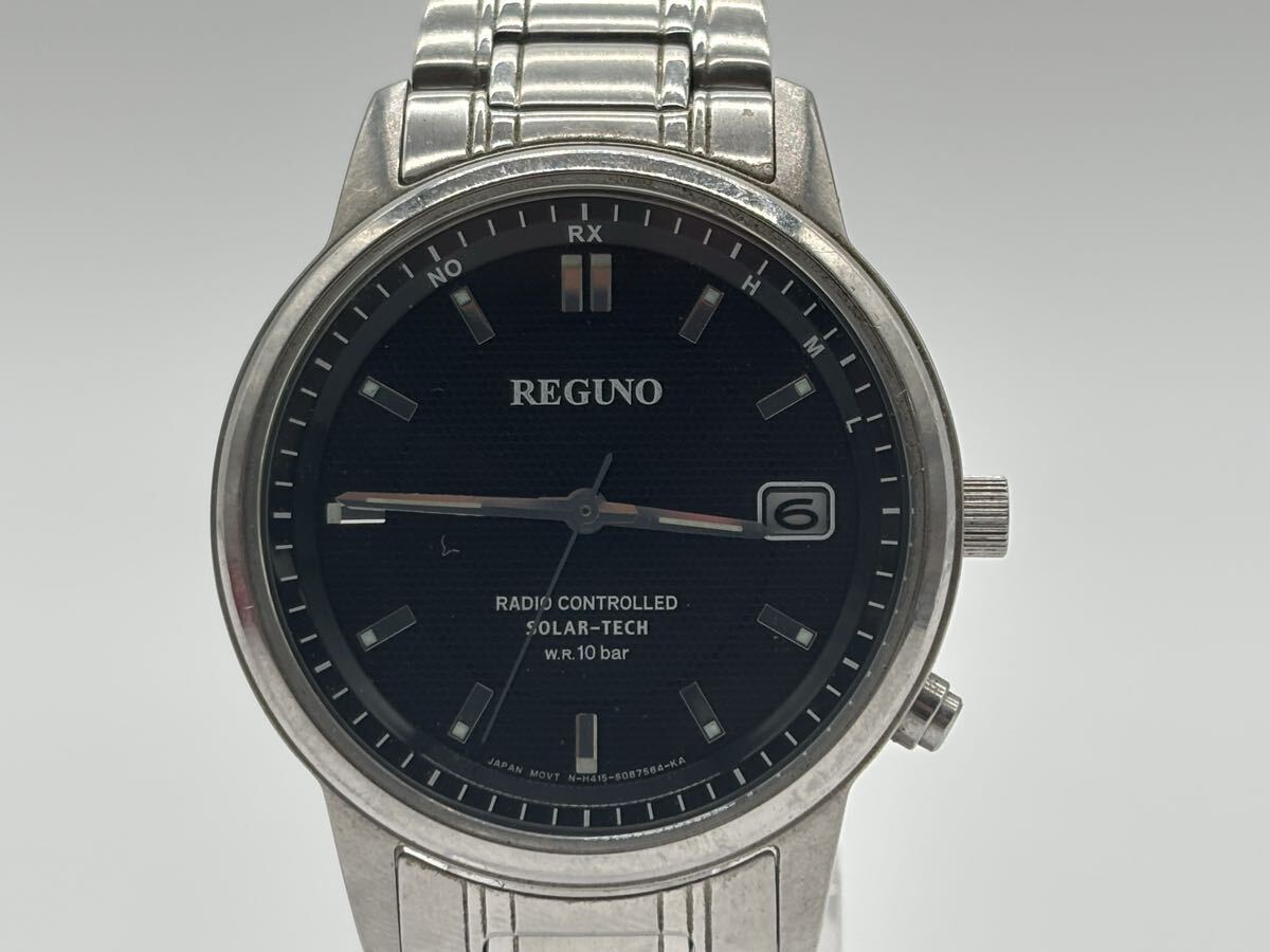 F65916152605 REGUNO レグノ H415-S057523 メンズ腕時計 ウォッチ 黒文字盤 ソーラー デイト 稼働 現状品 中古