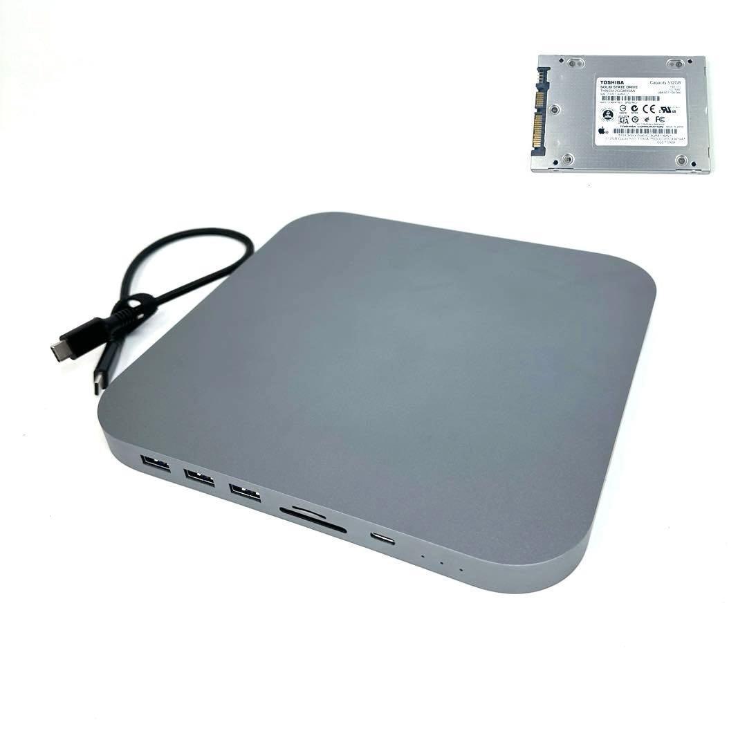 【512GB SSD内蔵】Atlas Mac mini 専用 ドッキングステーション 8in1 USB-Cハブ スペースグレイ 東芝製512GB SSD 動作確認済み