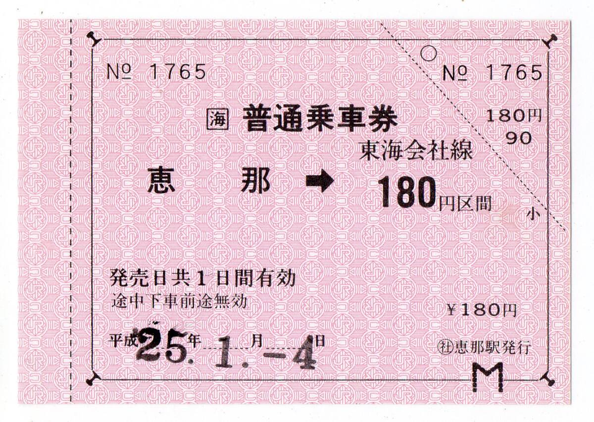 ＪＲ東海　恵那駅　常備軟券金額式片道乗車券　＋　明知鉄道軟券類２枚