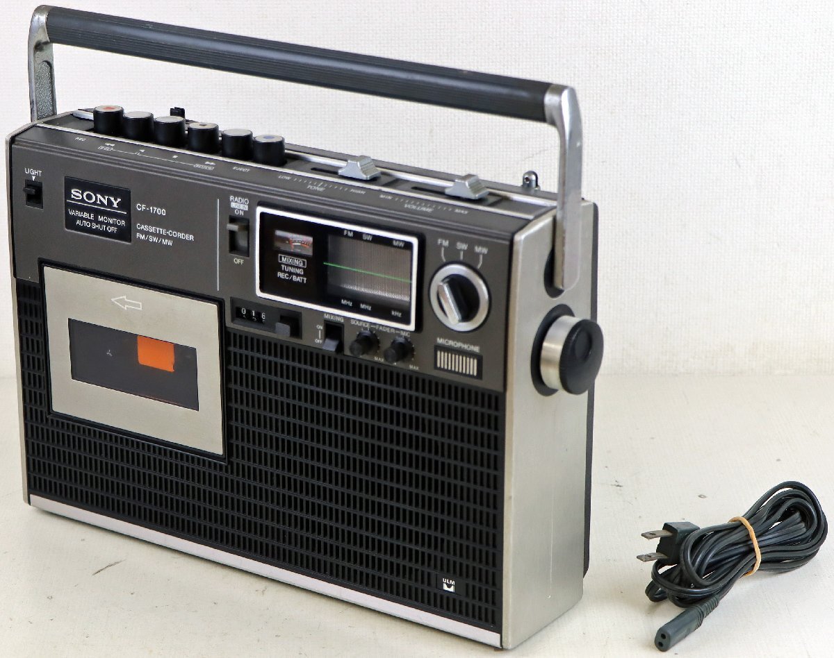 S●ジャンク品●オーディオ機器 モノラルラジカセ CF-1700 SONY/ソニー FM/AM/短波(SW)ラジオ 3バンドチューナー ※アンテナ欠品・動作不良