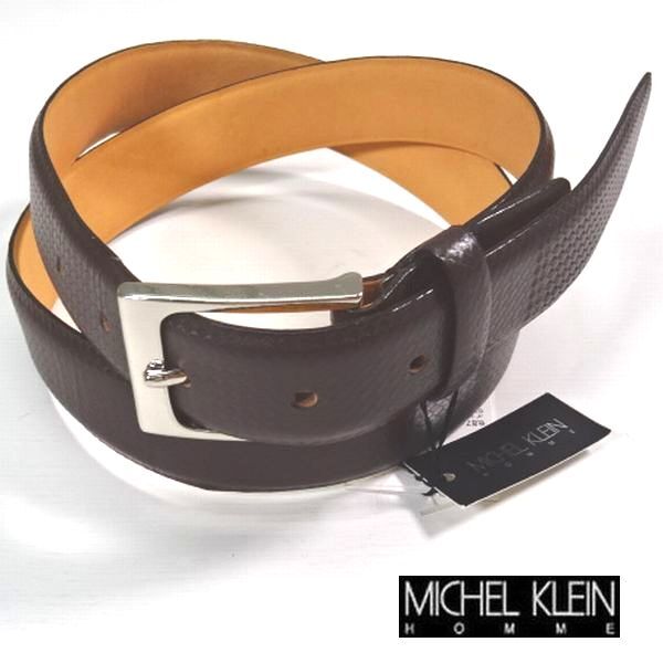 ◎新品 ミッシェルクランオム 定価14300円 本牛革レザー ビジネスベルト 茶 MICHEL KLEIN HOMME メンズ 男性 紳士用