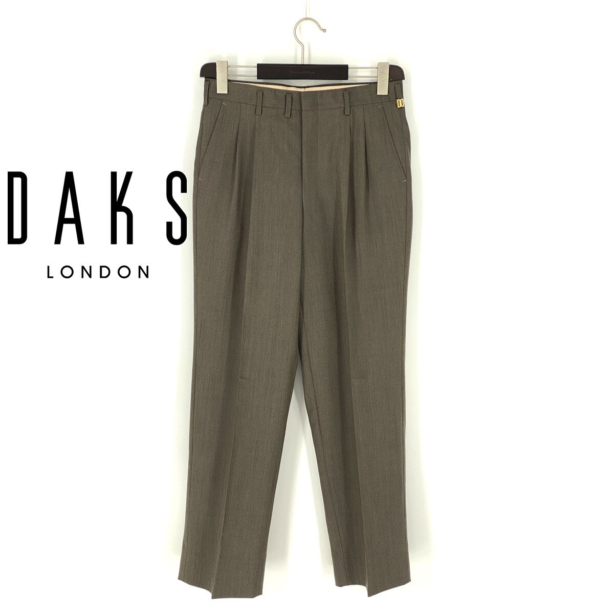 B1211■ビンテージ90s 79 Mサイズ■DAKSダックス■極美品 スラックス パンツ 灰色 グレー カシミヤ ウール ツータック 金チャーム スーツ用