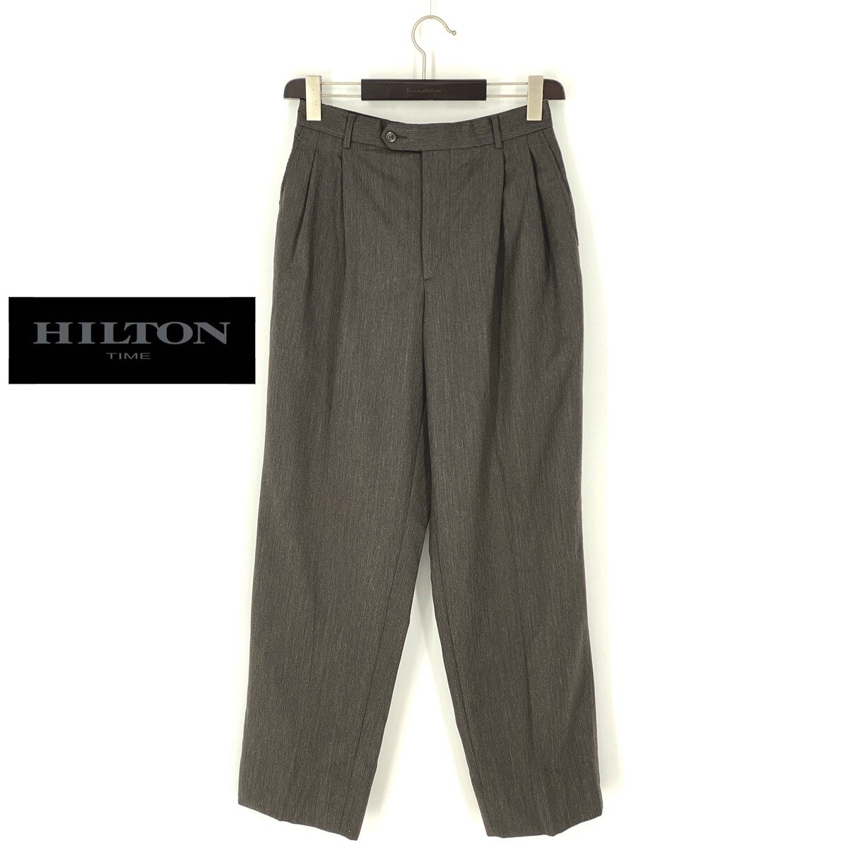 B1210■ビンテージ90s 50 Sサイズ■HILTONヒルトン■極美品 ウール ワイド スラックス パンツ 灰色 グレー ツータック イタリア製 スーツ用
