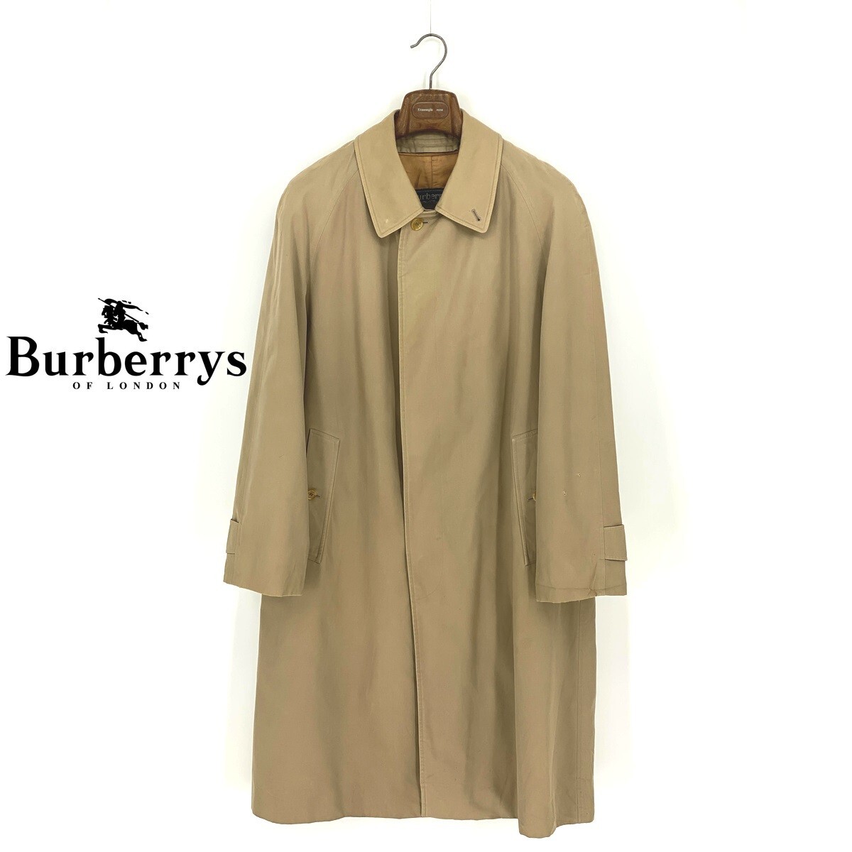 B0821/ビンテージ 80s 訳あり BURBERRY バーバリー コットン ウール ノバチェック ライナー ロング ステンカラーコート 48 M カーキ メンズ