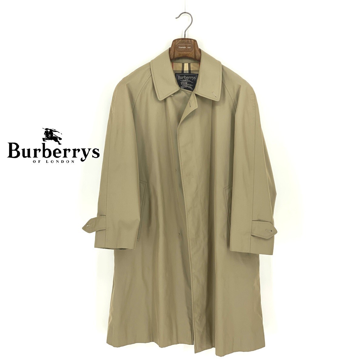 B0820/訳あり ビンテージ 80s BURBERRY バーバリー コットン 裏ノバチェック バルマカーン ロング ステンカラーコート 160 S カーキ メンズ