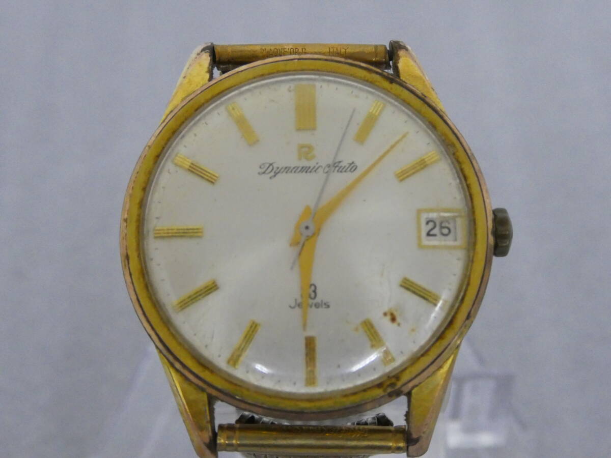 Dynamic Auto 33 Jewels ダイナミック オート 33石 自動巻き メンズ 腕時計 アナログ 3針 カレンダー ゴールド ジャンク 1円スタート
