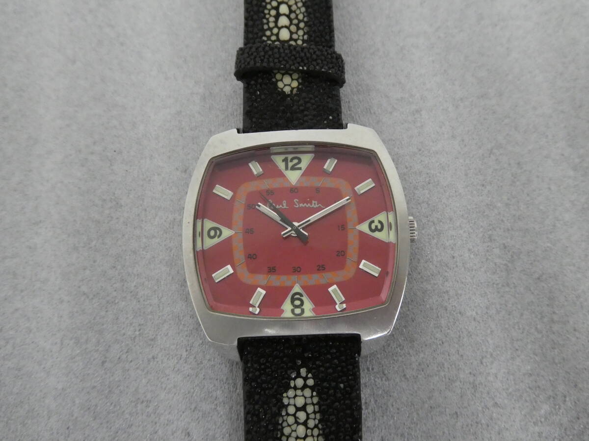 Paul Smith ポールスミス 8220-824709 クォーツ スクエア 赤文字盤 メンズ 腕時計 アナログ 1円スタート